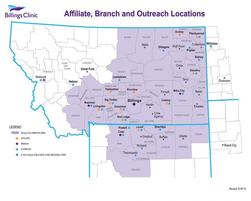 Billings Clinic Affiliate, Branch and Outlet Map